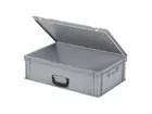 Stacking container with lid suitcase handle 600x400x185 mm 33 l grey