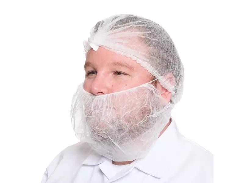 Masque jetable pour barbe avec 2 élastiques, en polypropylène non tissé, blanc