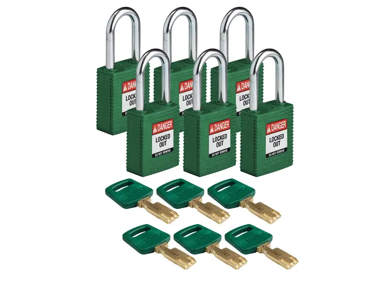 Cadenas de sécurité en nylon Brady SafeKey 150337 - Danger - Verrouillé à l'extérieur - Vert