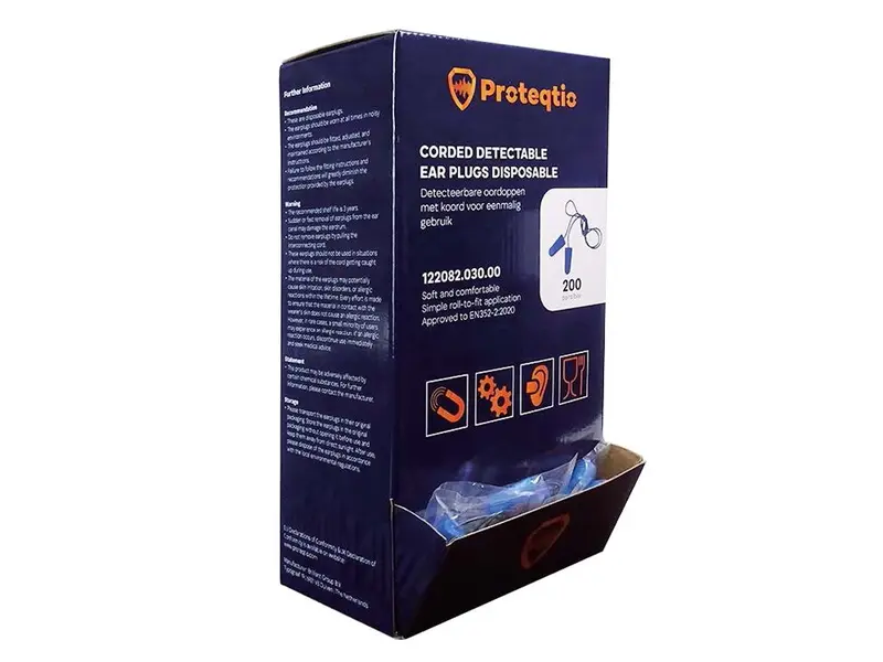 Bouchons d'oreilles Proteqtio PTD10 en mousse à mémoire de forme PU, détectables par cordon, bleus