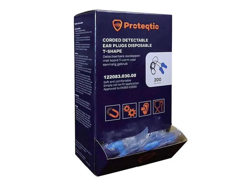 Bouchons d'oreille Proteqtio PTD30 en forme de T, détectables avec cordon, bleus