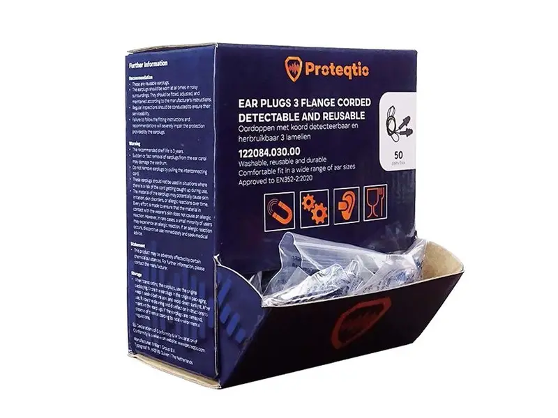 Bouchons d'oreille Proteqtio PTD20 à 3 lamelles détectables avec cordon bleu