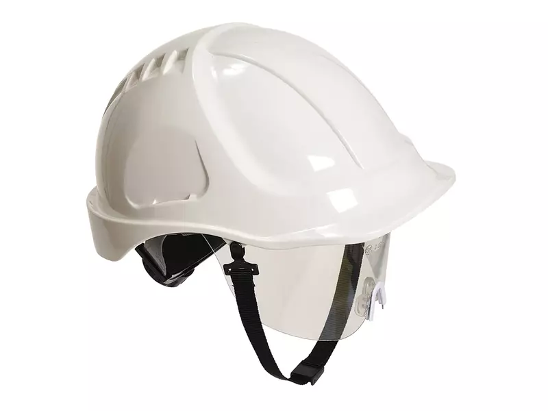 Casque de sécurité Portwest PW54 avec visière réglable en 6 points, blanc