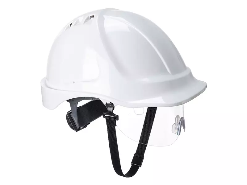 Casque de sécurité Portwest PW55 avec visière réglable en 6 points, blanc