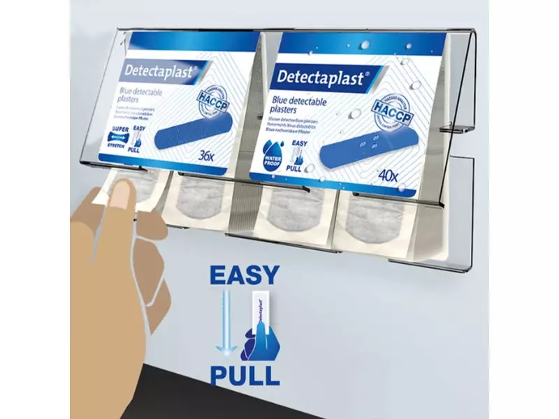 Distributeur de pansements Detectaplast, pansements élastiques et résistants à l'usure et imperméables, détectables, 25 x 72 mm