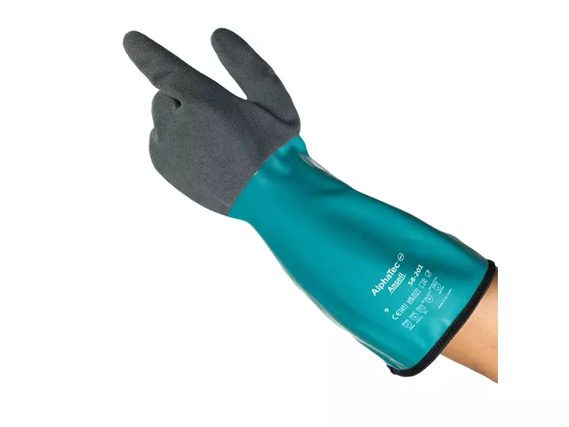 Ansell AlphaTec 58-201 nitrile glove chemical-resistant green/black size 8