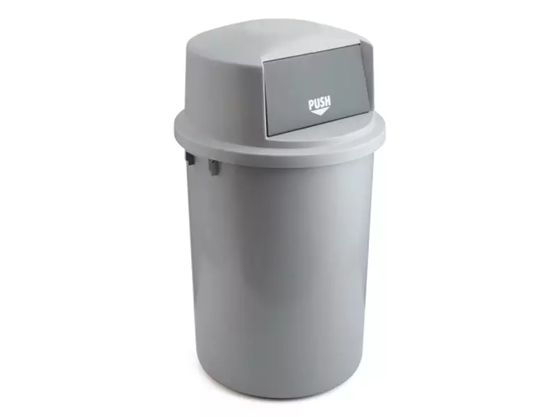 Poubelle en plastique avec couvercle à charnière Ø580 x 980 mm 126 litres grise