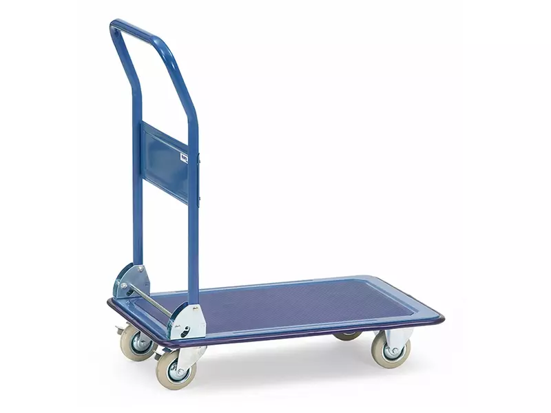 Platformwagen staal met klapbare duwbeugel 740x480 mm blauw