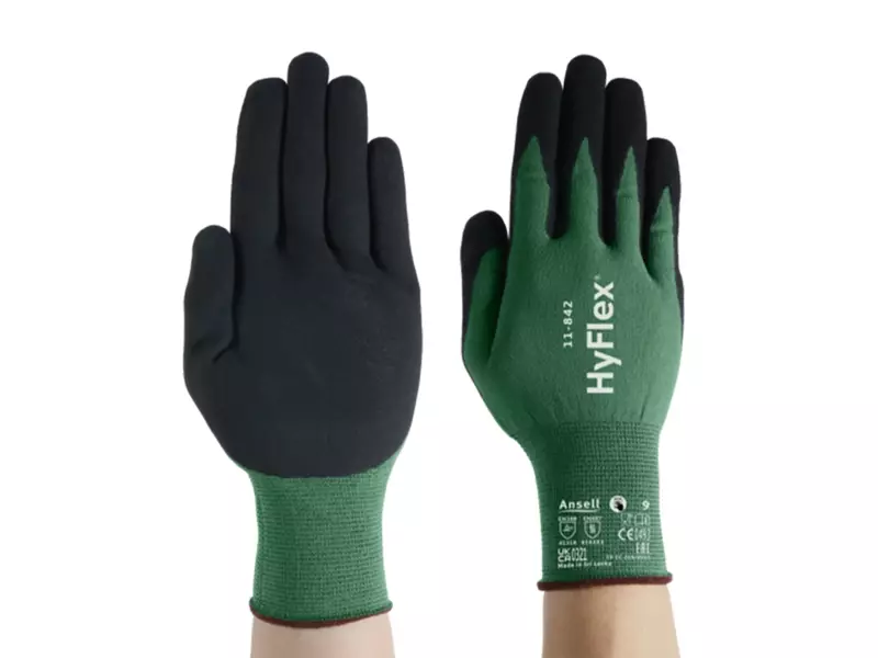 Ansell HyFlex 11-842 glove food grade nitrile coating size 9