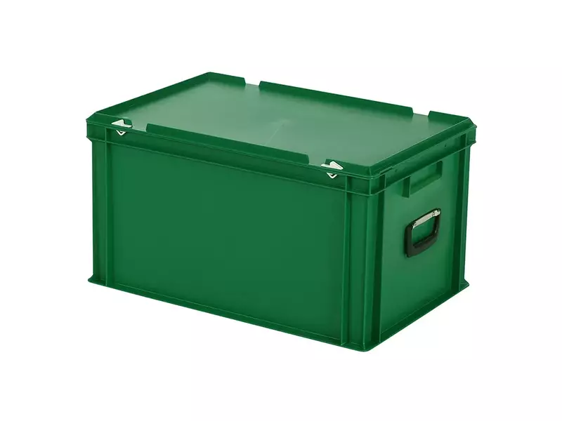 Boîte empilable avec couvercle et poignée de valise Euronorm 600 x 400 x 335 mm 64 litres verte