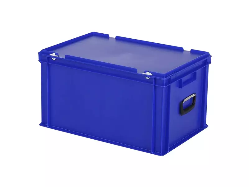 Stacking container with lid and carrying handle Euronorm 600x400x335 mm 64 liters blue