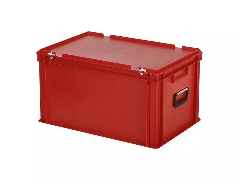 Stacking container with lid and carrying handle Euronorm 600x400x335 mm 64 liters red