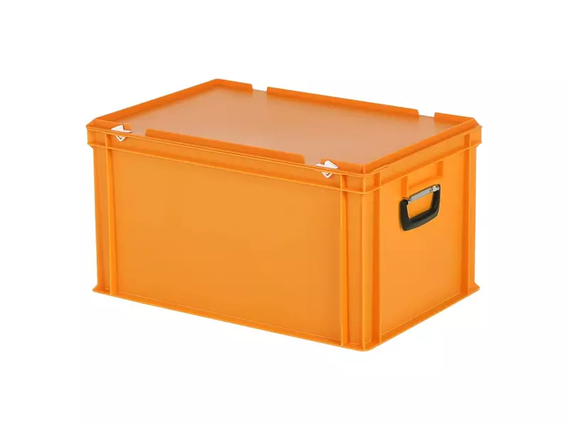 Stacking container with lid and carrying handle Euronorm 600x400x335 mm 64 liters orange