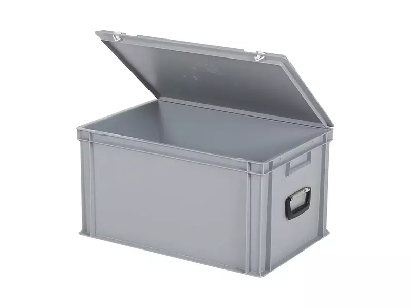 Stacking container with lid and carrying handle Euronorm 600x400x335 mm 64 liters grey