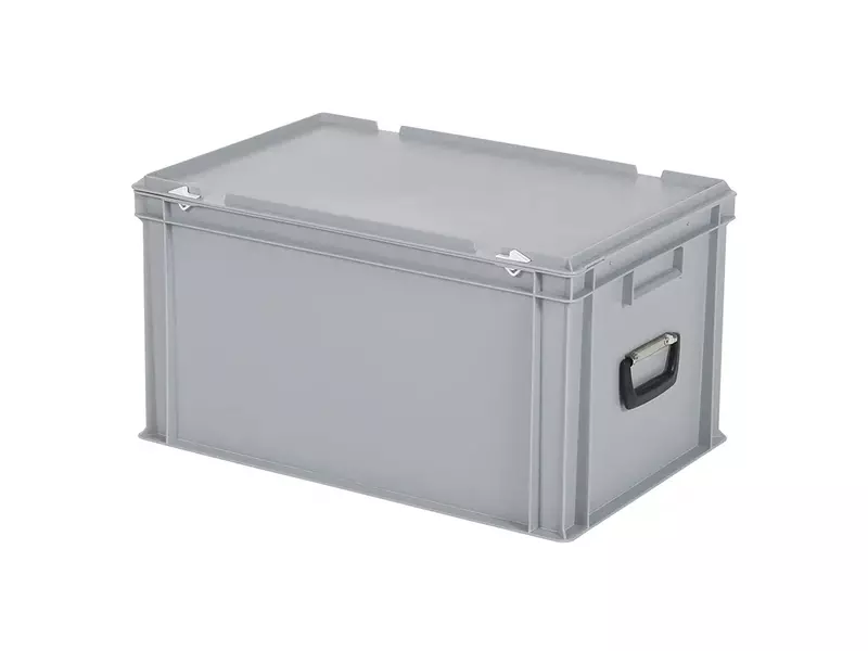 Stacking container with lid and carrying handle Euronorm 600x400x335 mm 64 liters grey