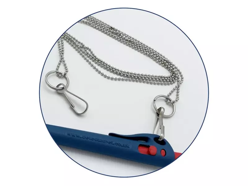 Detectamet safety chain 762 mm with keychain ring and pin handle blue