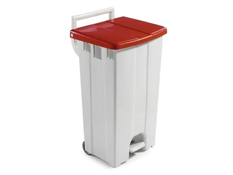 Pedal bin 2-wheel plastic 510x470x930 mm 90 liters white/red