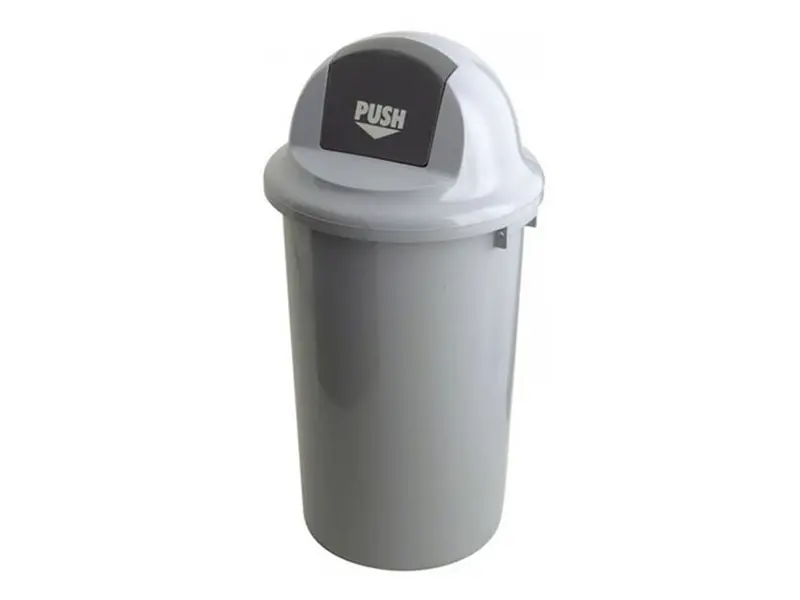 Plastic waste bin with hinged lid 60 liters grey