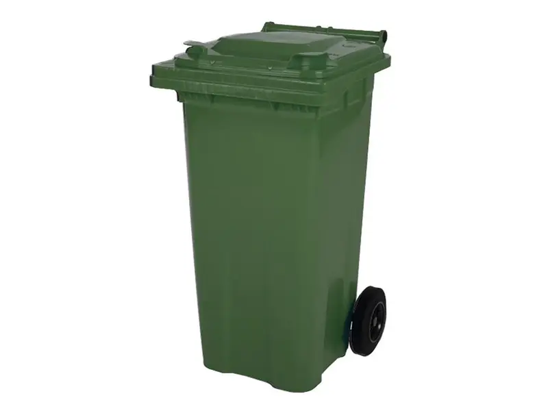 Conteneur à déchets plastiques de 120 litres à deux roues, vert
