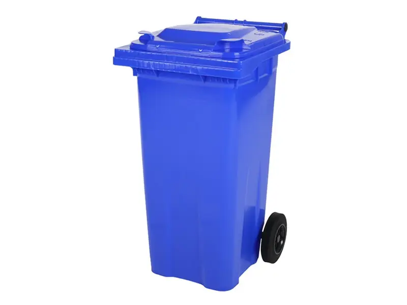 Conteneur à déchets plastiques 120 litres à deux roues bleu