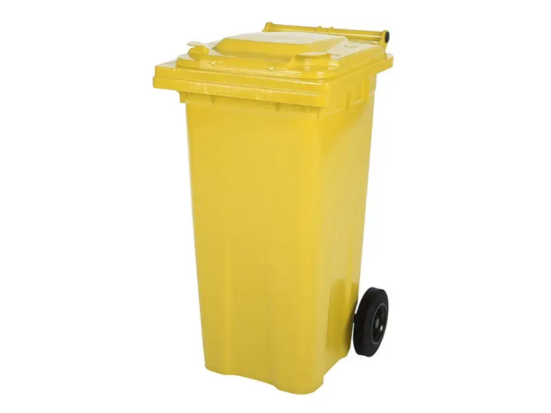 Plastic waste container 120 liters with two wheels yellow