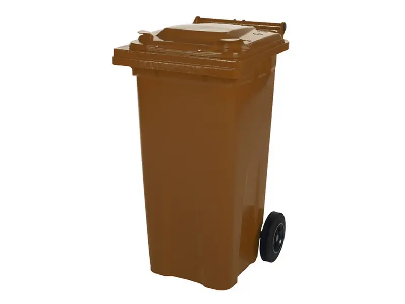 Plastic waste container 120 liters with two wheels brown