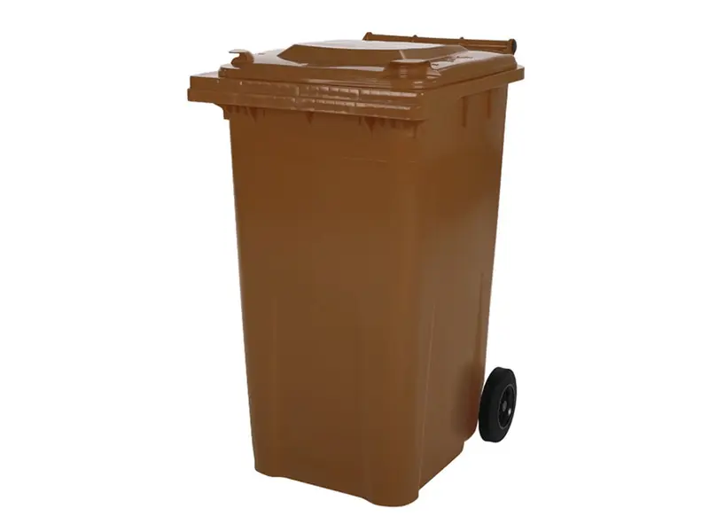 Conteneur à déchets plastiques 240 litres à deux roues, marron