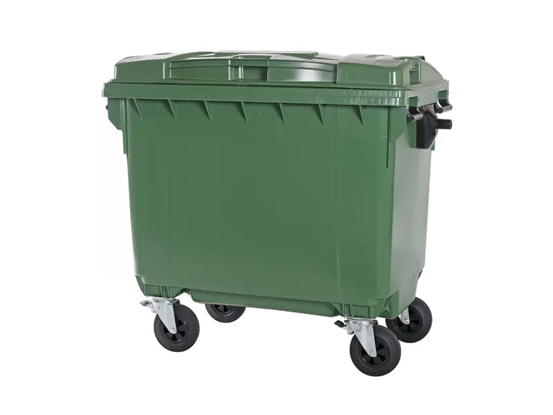 Plastic waste container 660 liters with four wheels green