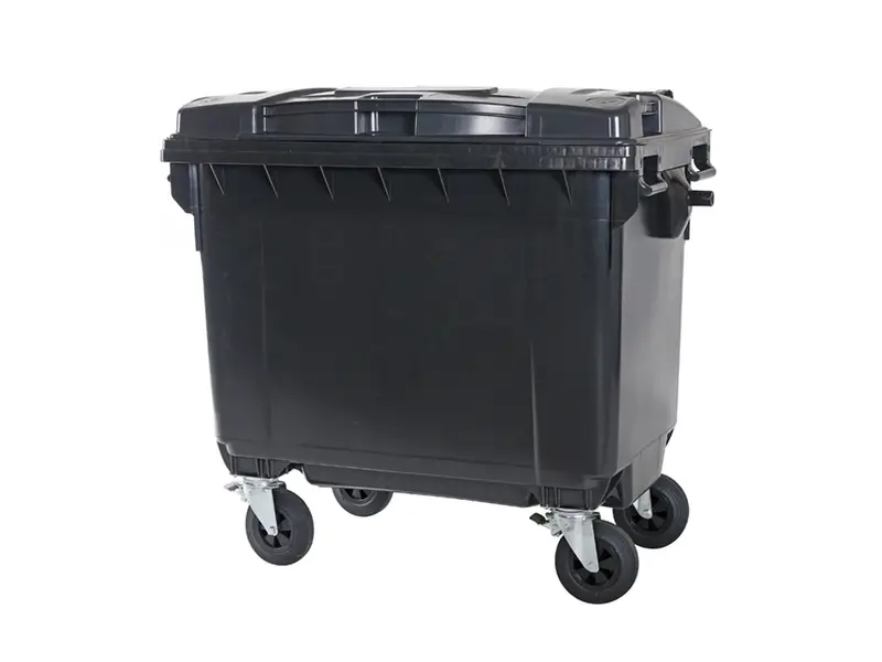 Plastic waste container 660 liters with four wheels grey