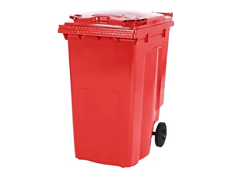 Conteneur à déchets plastiques 340 litres à deux roues rouge