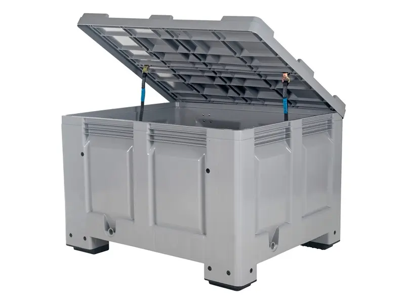 Pallet box 4 legs with lid 1200x1000x800 mm 670 l grey