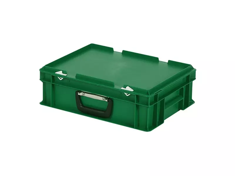 Stacking container with lid suitcase handle 400x300x133 mm 11 l green