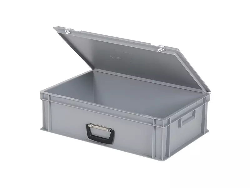 Stacking container with lid suitcase handle 600x400x185 mm 33 l grey