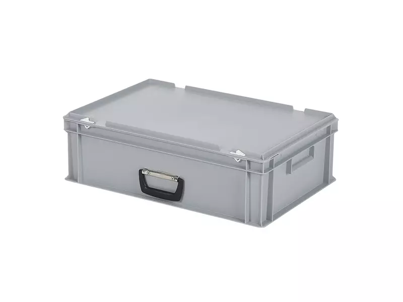 Stacking container with lid suitcase handle 600x400x185 mm 33 l grey