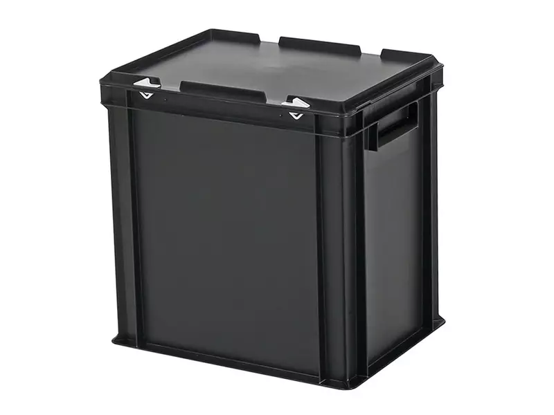 Stapelbak Euronorm met deksel 400x300x415 mm 37,5 liter zwart