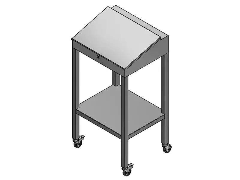 Lectern with hinged lid on swivel castors, stainless steel, 600x500x1200 mm
