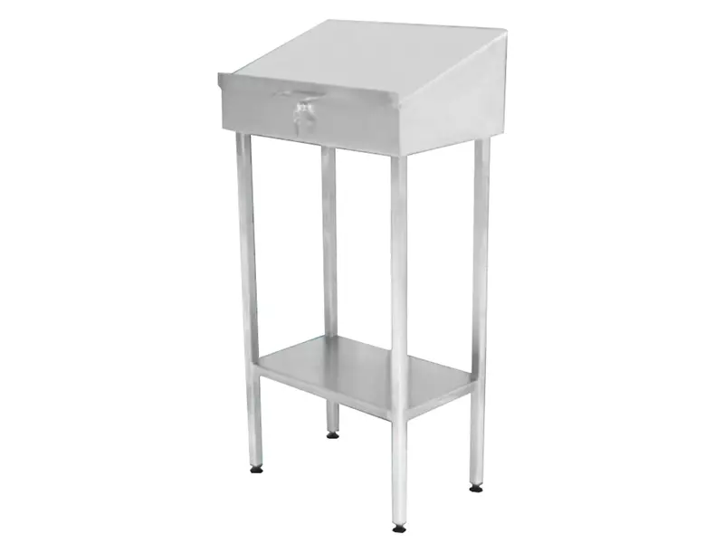 Stainless steel lectern with hinged cover and adjustable feet 600x400x1230 mm