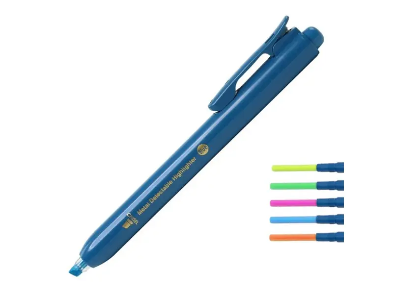 Surligneur à clic détectable Detectamet avec encre fluorescente, lot de 5.