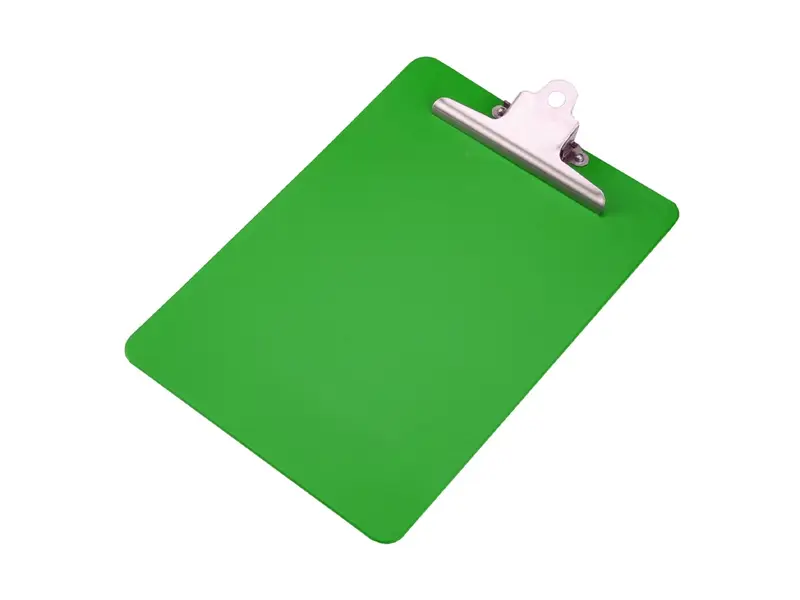 Porte-bloc A4 portrait en polypropylène avec pince robuste en acier inoxydable, vert