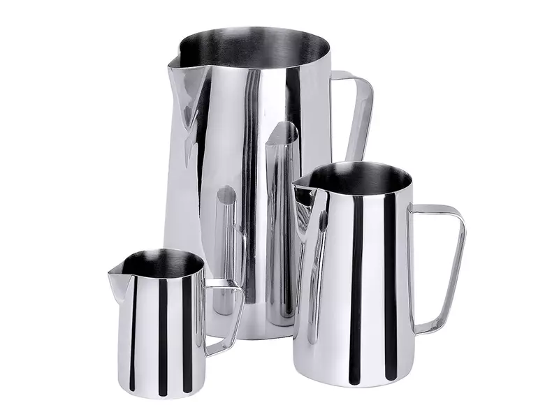 Straight pouring beaker with narrow spout, 18/10 stainless steel, 5 liters
