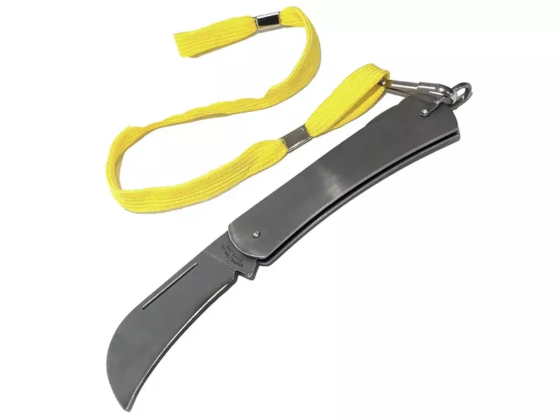 Couteau de poche en acier inoxydable avec anneau de suspension/cordon, lame incurvée de 65 mm