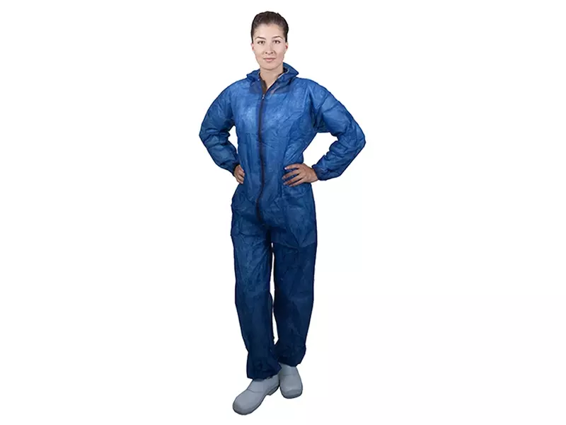 Combinaison jetable Hycare à capuche et fermeture éclair, en polypropylène non tissé bleu, taille S