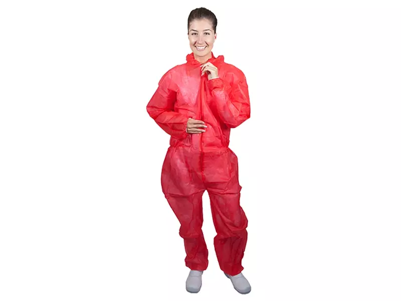 Combinaison jetable Hycare à capuche et fermeture éclair, en polypropylène non tissé rouge, taille L