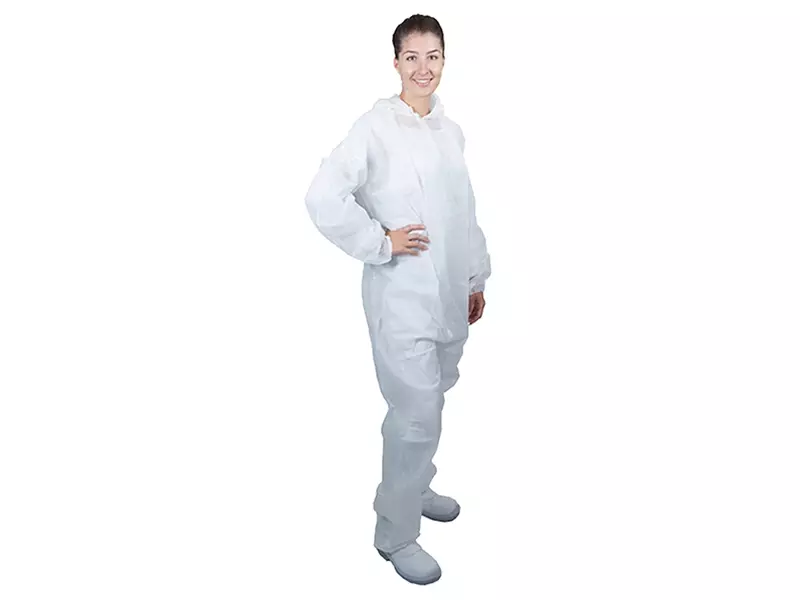 Hycare disposable coverall hood and zipper non-woven polypropylene white size M