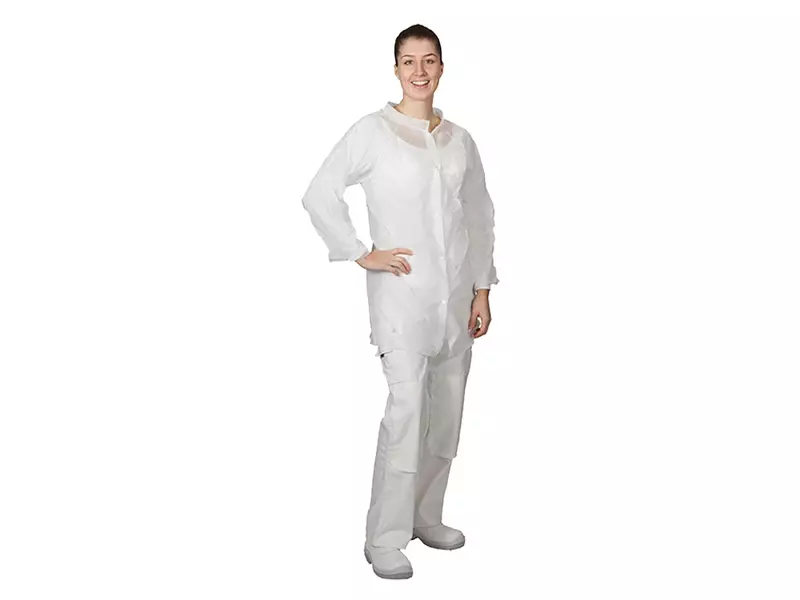 Blouse de visiteur jetable Hycare, fermeture à pression, polypropylène non tissé blanc, taille S