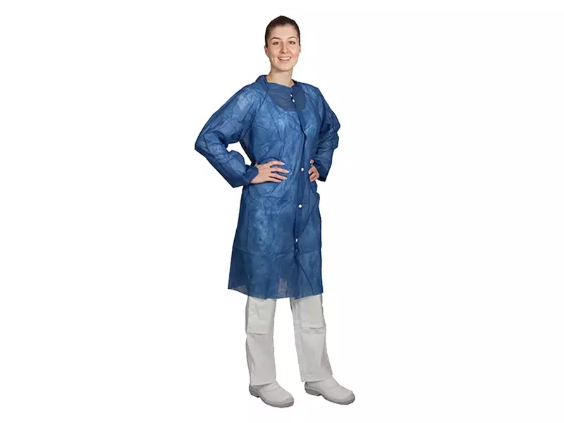 Hycare disposable visitor coat snap fasteners non-woven polypropylene blue size S