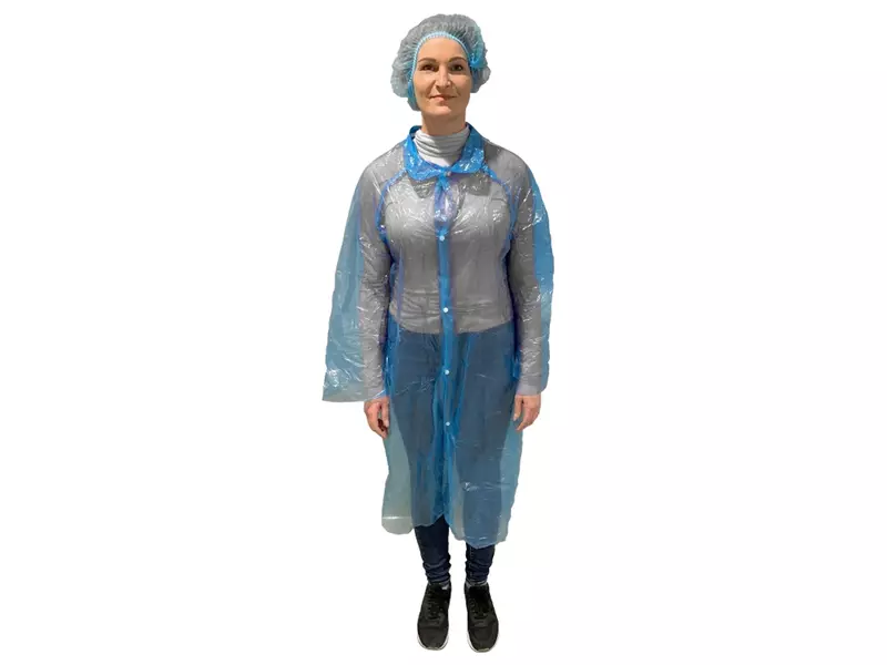 Hycare disposable visitor coat LDPE snap button blue