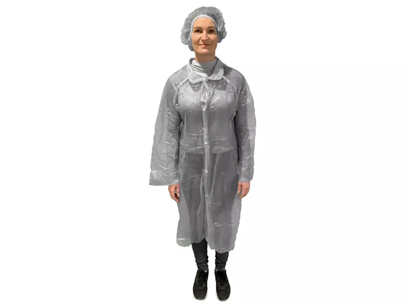 Blouse de visiteur Hycare jetable en PEBD blanc de qualité alimentaire avec boutons-pression