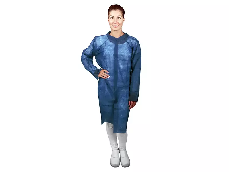 Hycare disposable visitor coat basic with Velcro fastening non-woven polypropylene blue size M