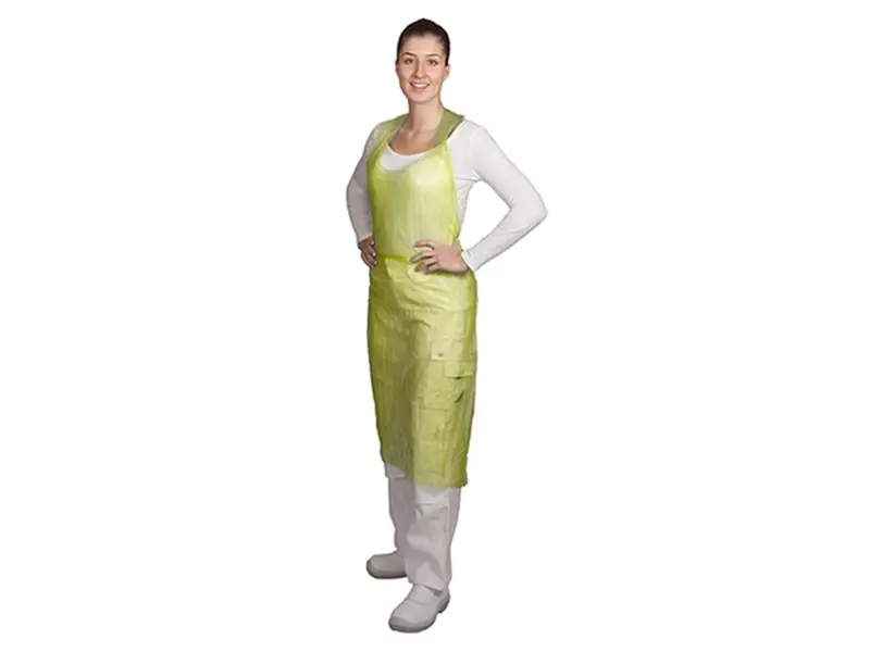 Hycare disposable schort polyethyleen scheurbaar op blok geel 20 mu